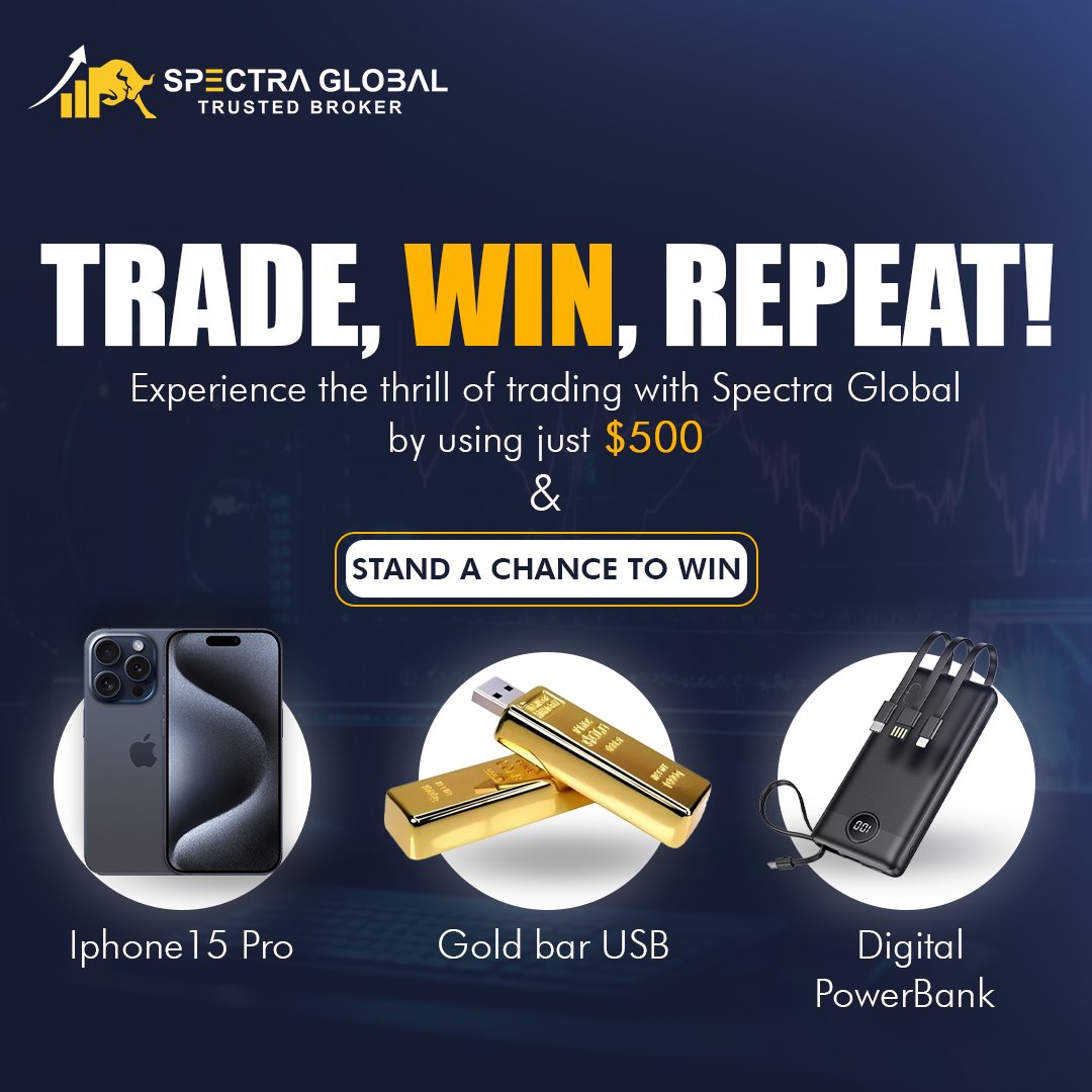 Start trading on Spectra Global with $500 & win! 💼💡 iPhone 15, gold bar, power bank prizes up for grabs! #SpectraGlobal #InvestWisely #TradeAndWin