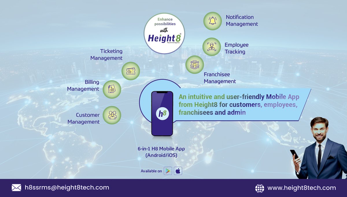 6-in-1 H8 Mobile App, facilitating your customers to manage accounts and services, view itemised usage and get user-alerts on the move.
 
height8tech.com
 
#H8 #mobileapp #customermanagement #billingmanagement #employeetracking #ispsoftware #height8 #height8tech #telecom