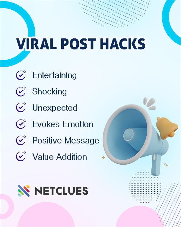 Cracking the viral code takes a bit of magic, but these ingredients are a great place to start! 

#Netclues #InteractiveDesign #GraphicDesign #Layouts #Credible #Effective #ProductService #Marketing #CustomizedServices #Offer #ContactUs #OnlineBusiness #BusinessGrowth