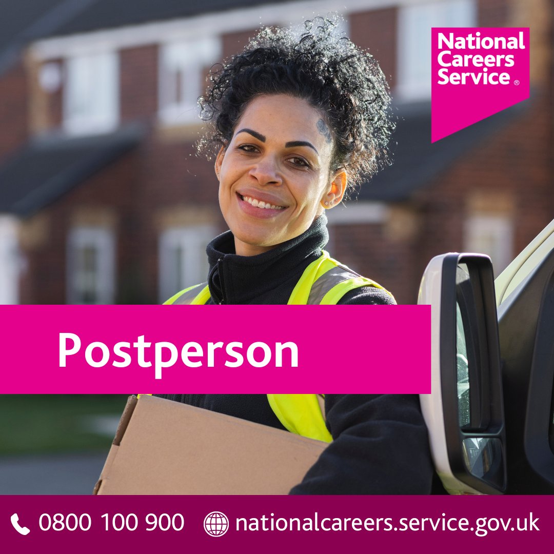 A postperson collects, sorts and delivers letters and packages to homes and businesses.

Want to find out more about this role or explore other careers? We can help!

Call 0800 100 900 to book an appointment or visit nationalcareers.service.gov.uk/explore-careers. 

#AskNationalCareers