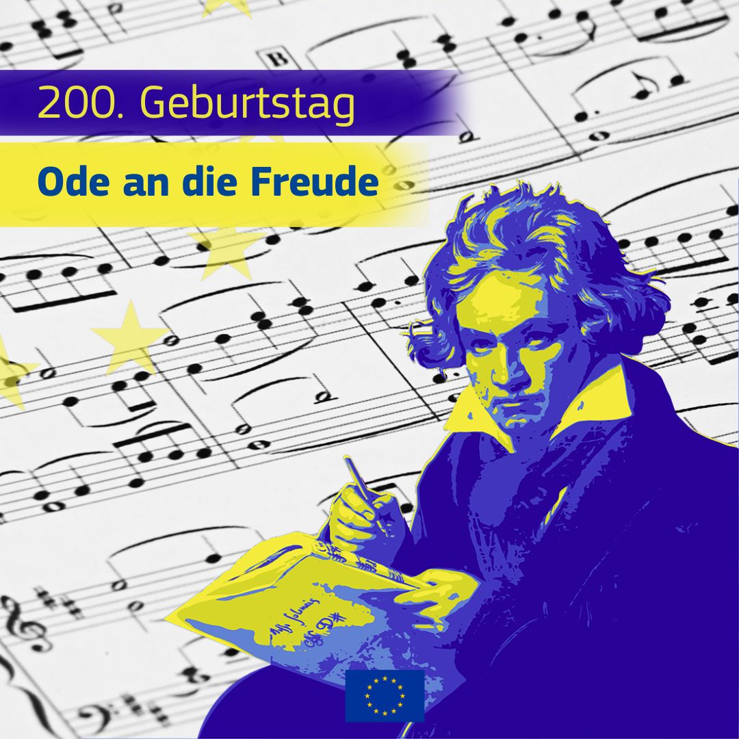 Heute feiern wir den 200. Geburtstag der Uraufführung von Ludwig van Beethovens Symphonie Nr. 9 mit der ' #Ode an die Freude' im vierten Satz. 1985 wurde sie von den EU-Staats- und ‑Regierungschefs als offizielle Hymne der 🇪🇺EU angenommen. #Europa 👉 youtube.com/watch?v=dlrmbB…