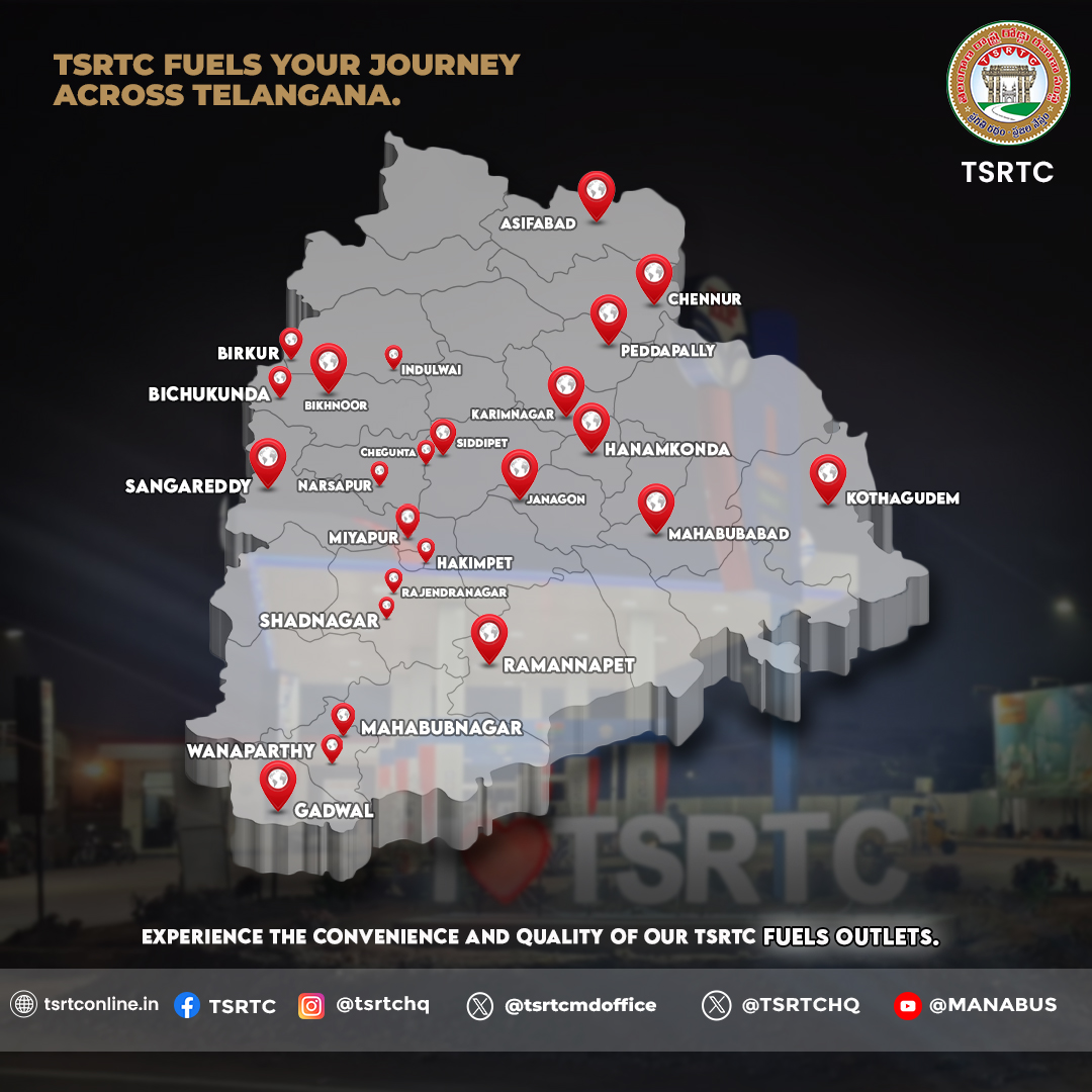 Never run on empty in Telangana! TSRTC  Fuel Outlets are conveniently located all across the state to keep you on the road.
.
.
#tsrtc #tsrtcbuses #publictransport #acbuses #rajadani #metrobuses #pushpak #lahari
#publictransportation #transportation #transport #tsrtcapp