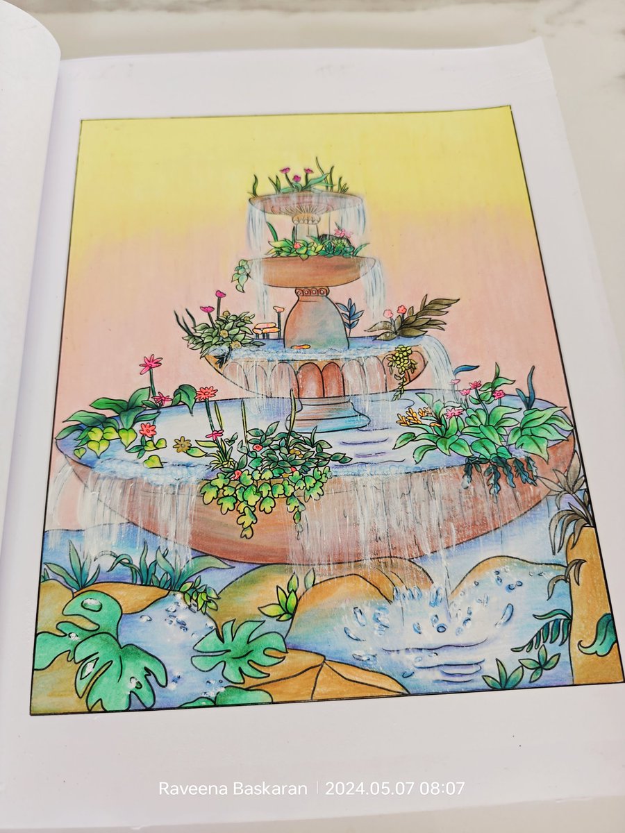 It's another page from ' The Whimsical Garden Journey by RAVEENA BASKARAN ' It's the phase of trying out new art mediums on adult coloring books. #adultcoloringbook #adultcoloringpage #landscapedesıgn #gardenlandscapedesign #coloringforadults #coloring #coloringbookforadults