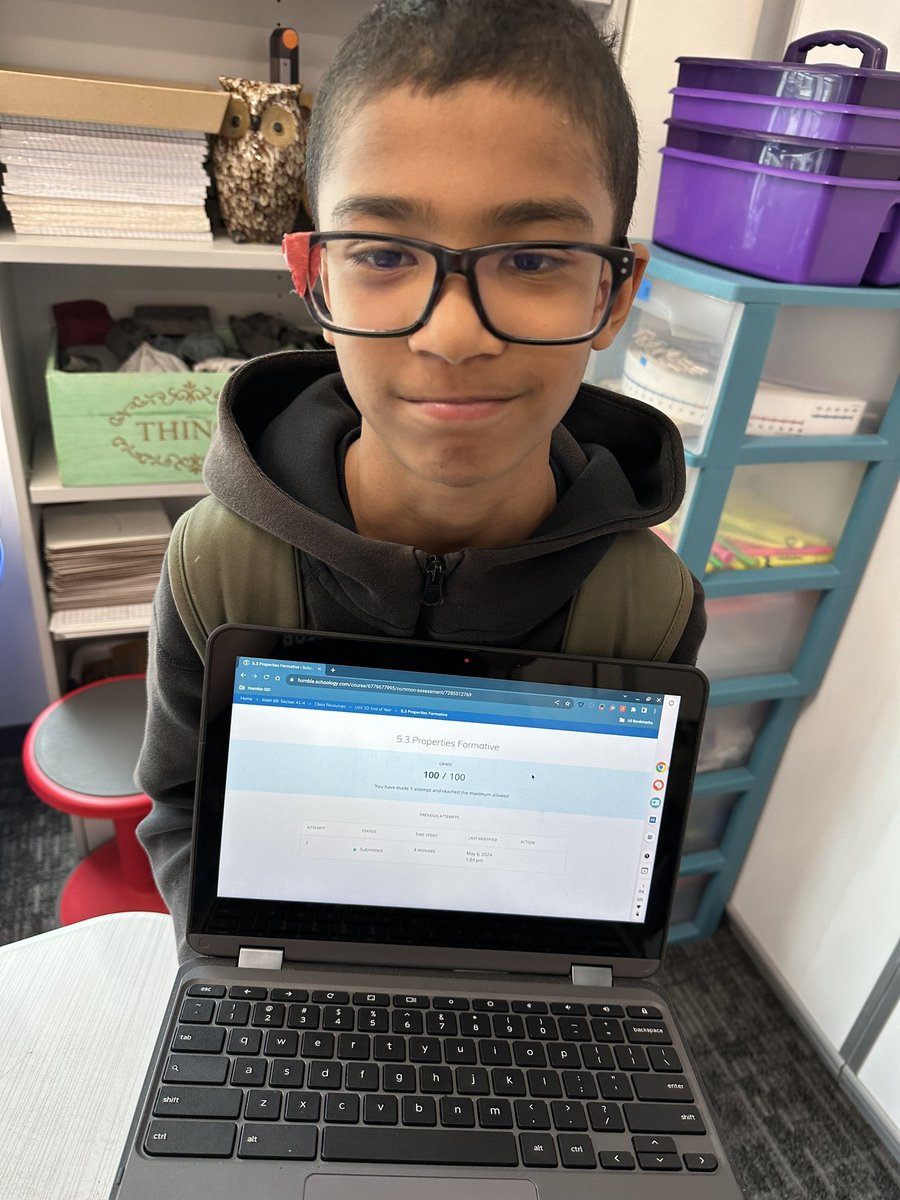 The joy in math: this rock star was so proud of himself for making a 100 that he wanted to text his mom immediately…of course you can! Show off that growth! #KMSCougarPride