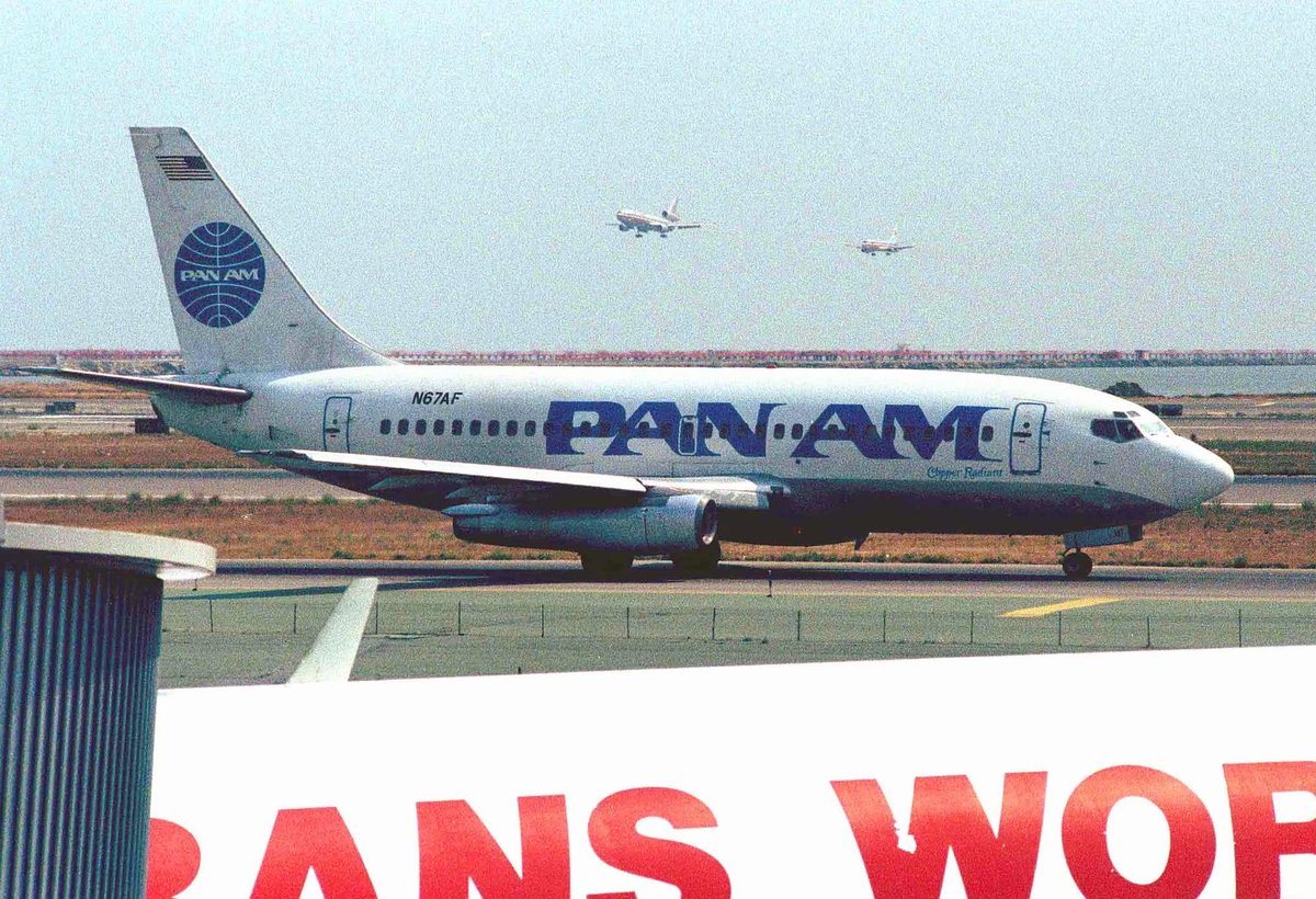 Pan American World Airways 
Boeing 737-222 N67AF Line #123
“Clipper Tempelhof”
SFO/KSFO San Francisco International Airport 
Photo credit Keld Bonfizz | 1988
#AvGeek #Airline #Aviation #AvGeeks #Boeing #B737 #PanAm #SFO @flySFO @panamhistory @FlyPanAm