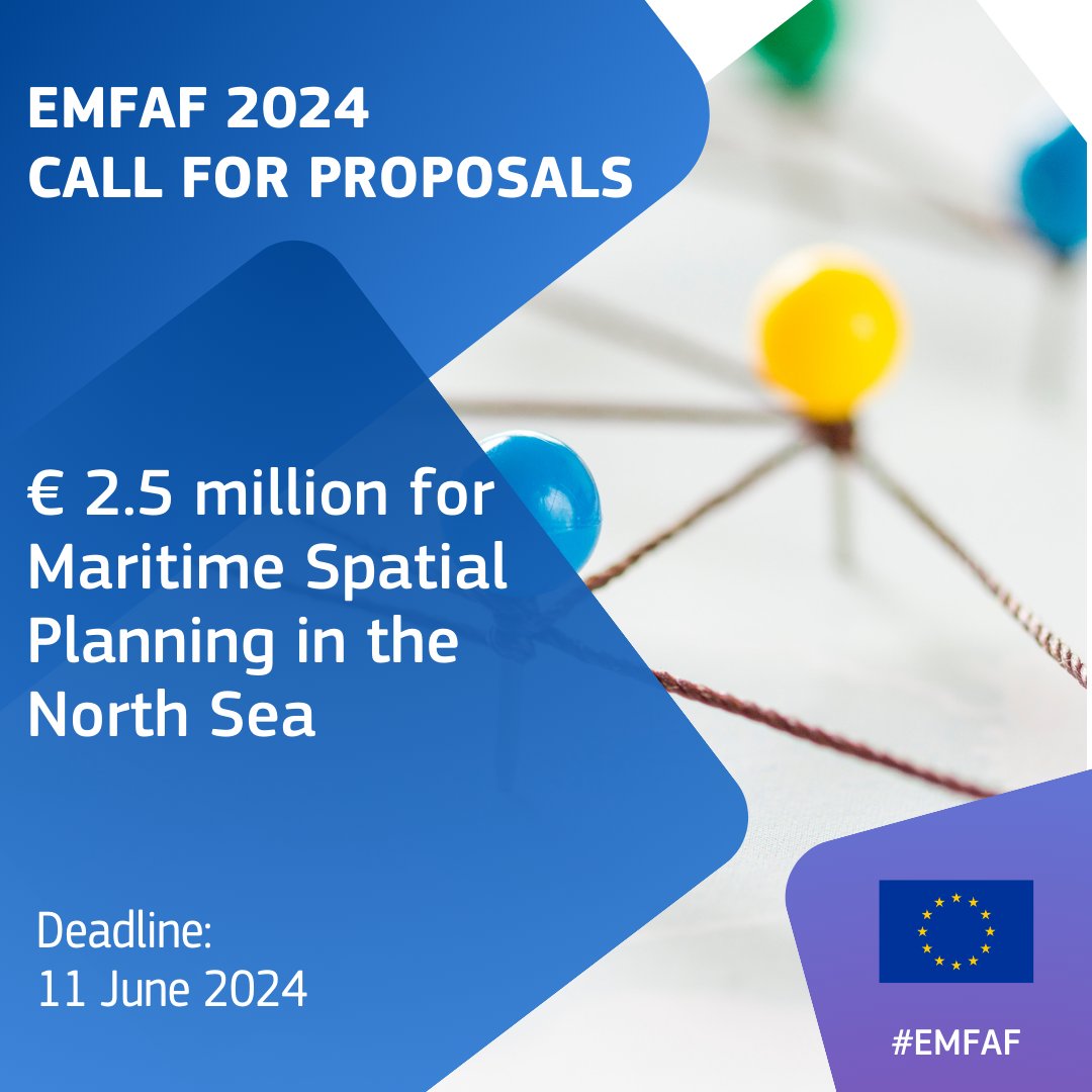 🚨 New #EMFAF Call for Proposals has just opened with € 2.5 million of co-funding!

🎯 The aim is to facilitate the implementation of Maritime Spatial Planning in the North Seas

Apply by 11 June👇
europa.eu/!rm4rwc