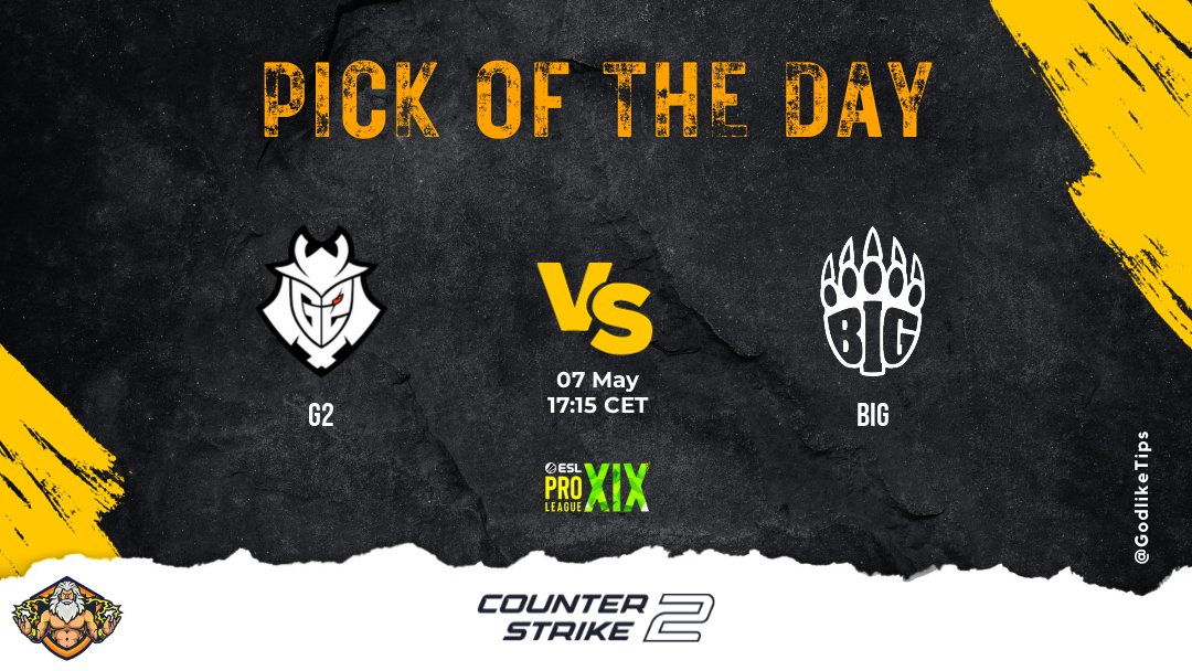 ❗️Esports #POTD 🎮

🎮 CS2 - ESL Pro League 🇲🇹
🔸  G2 v BIG
🔹 Pick: G2 -4.5, Match @ 1.71 - 4u

⭐️ t.me/+PtWsewNiN-4xM…
✅ RT & Reply for a chance to win 4x30$

#CS2 #cs2betting #PrizePicks 
#GamblingX #freebets #cs2picks