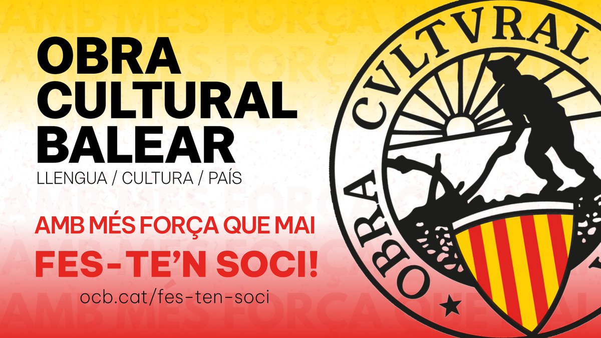 ✊ Després d'una Diada històrica, no ens aturam! Per la llengua, la cultura i el país, tots junts a l'Obra Cultural Balear. Amb més força que mai! Junts som més forts! 💥 Fes-te'n soci: ocb.cat/fes-ten-soci/