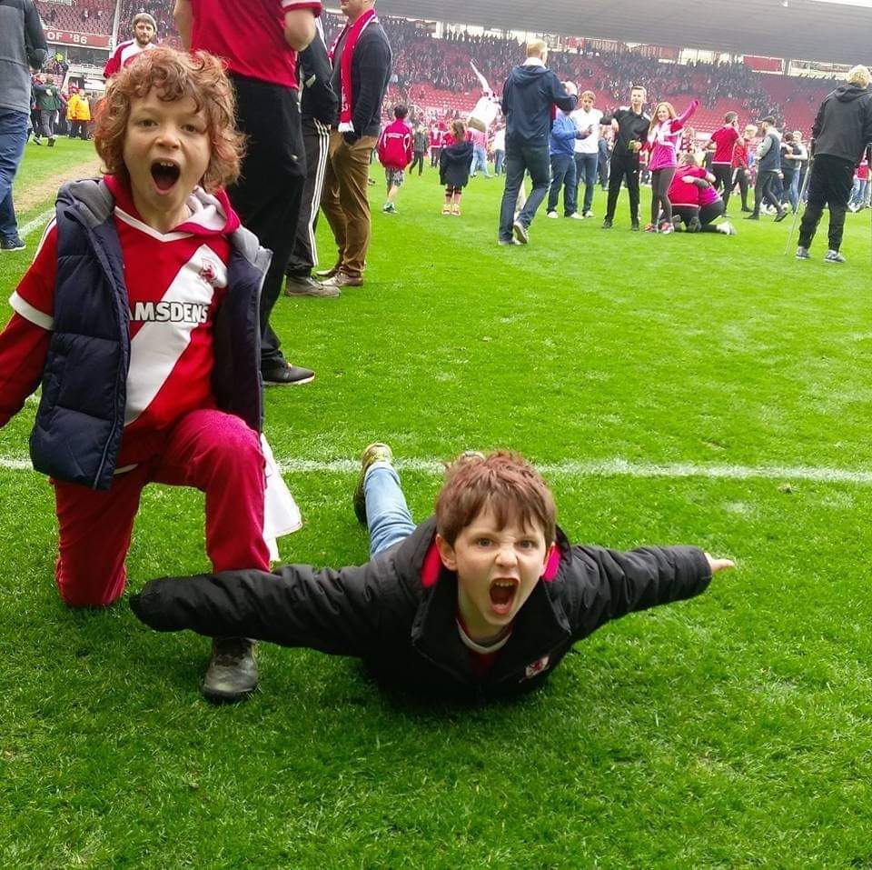 @Boro_Breakdown My then 6yo lad and his cousin. Cemented his Boro obsession tho cousin now an AFC Wimbledon fan. Cant convince them all. Love this pic!