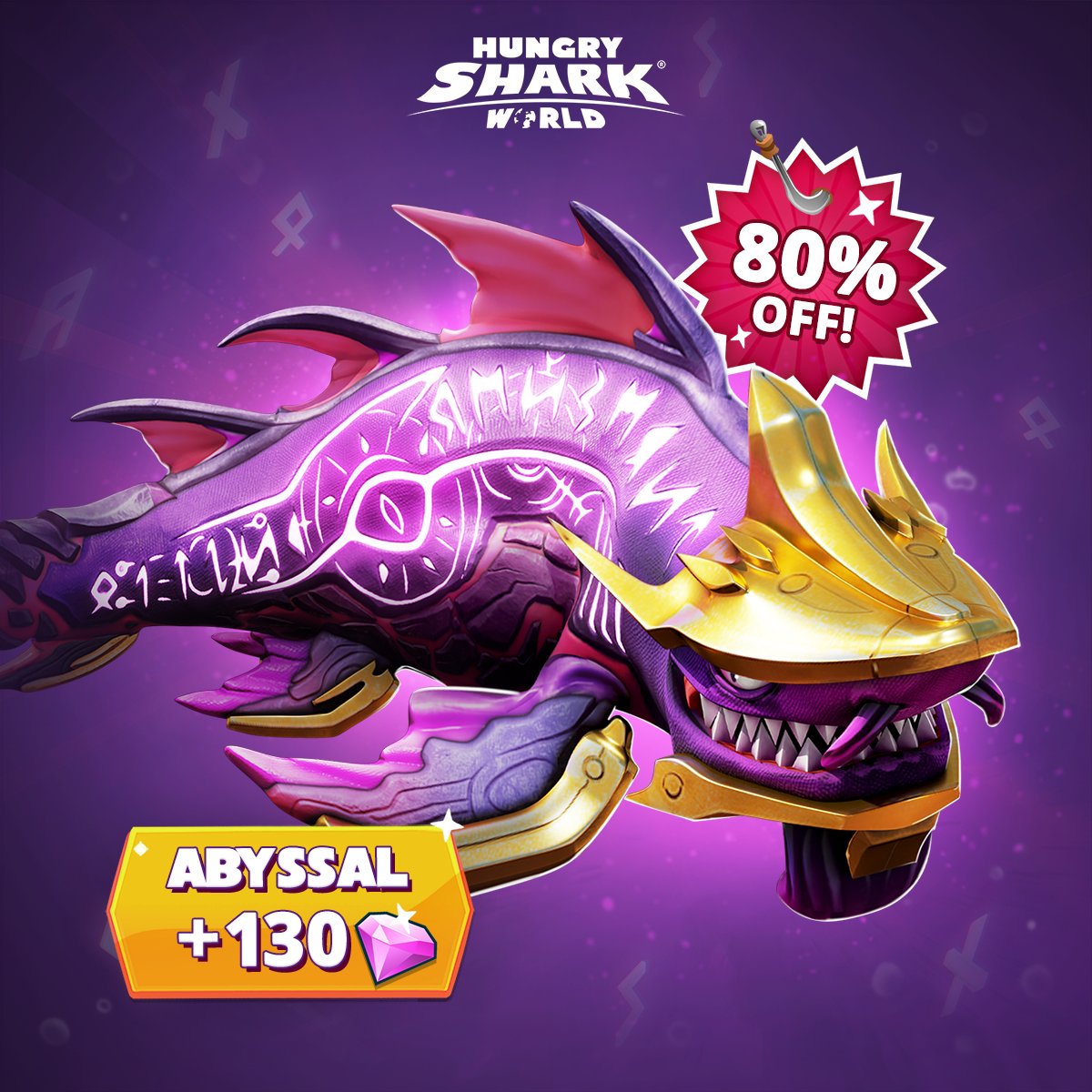 Dive into the abyss and unleash the primal power of the Abyssal Shark! 🦈 Only for today, get an 80% discount on unlocking this enigmatic predator to explore the ocean’s darkest depths! 🌊 #HSW #HungrySharkWorld