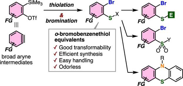 Discover the latest breakthrough in synthetic aryne chemistry! Tabata and Yoshida's work on bromothiolation of arynes introduces a novel method to synthesize o-bromobenzenethiol equivalents. Check it out: pubs.acs.org/doi/10.1021/ac…