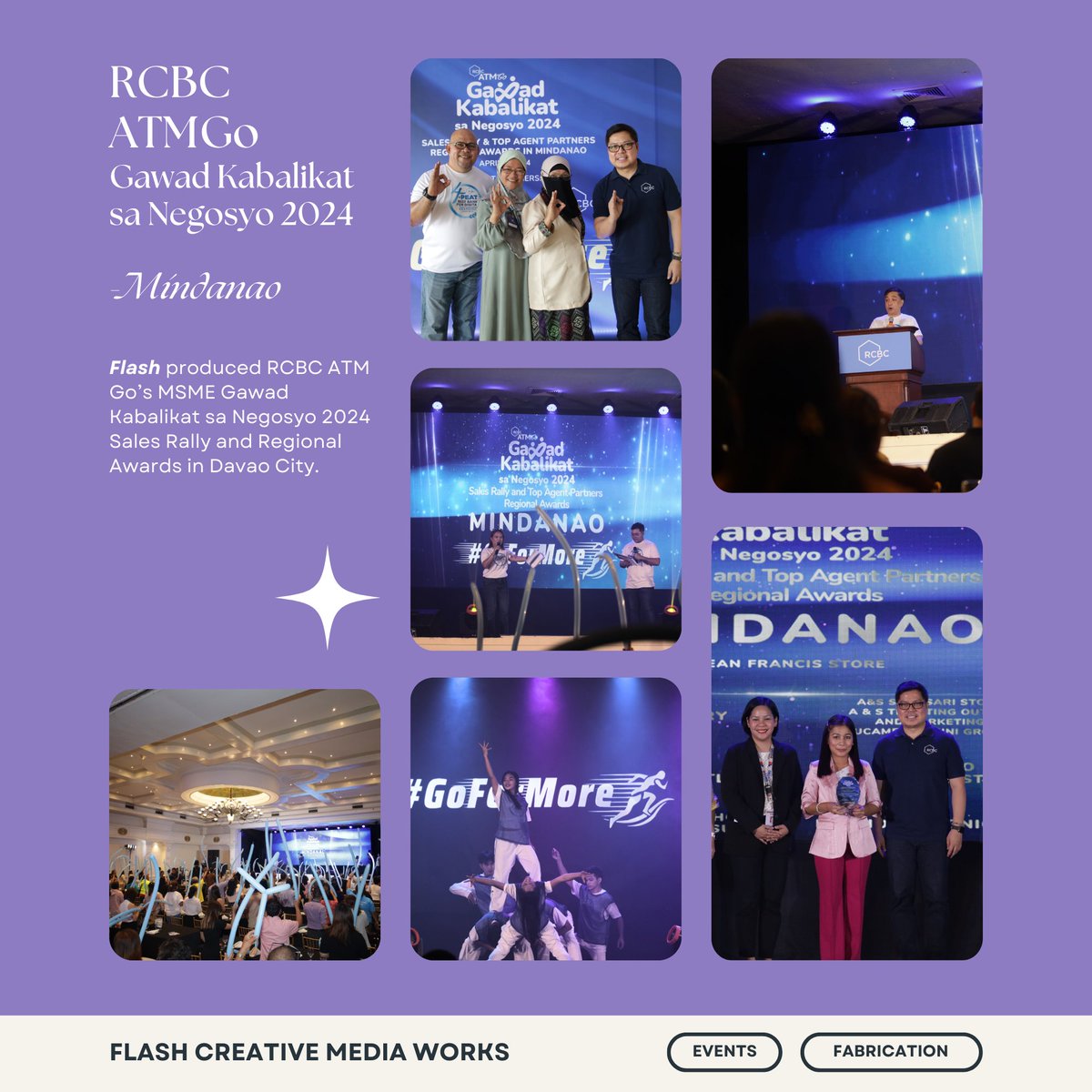FlashCreativeMW's tweet photo. RCBC once again tapped Flash for its Gawad Kabalikat sa Negosyo 2024 Sales Rally and Regional Awards in Davao City. Flash handled the activity’s production design, event management, and documentation. #FlashAtWork #RCBCATMGo https://t.co/5vNqqzkrp1