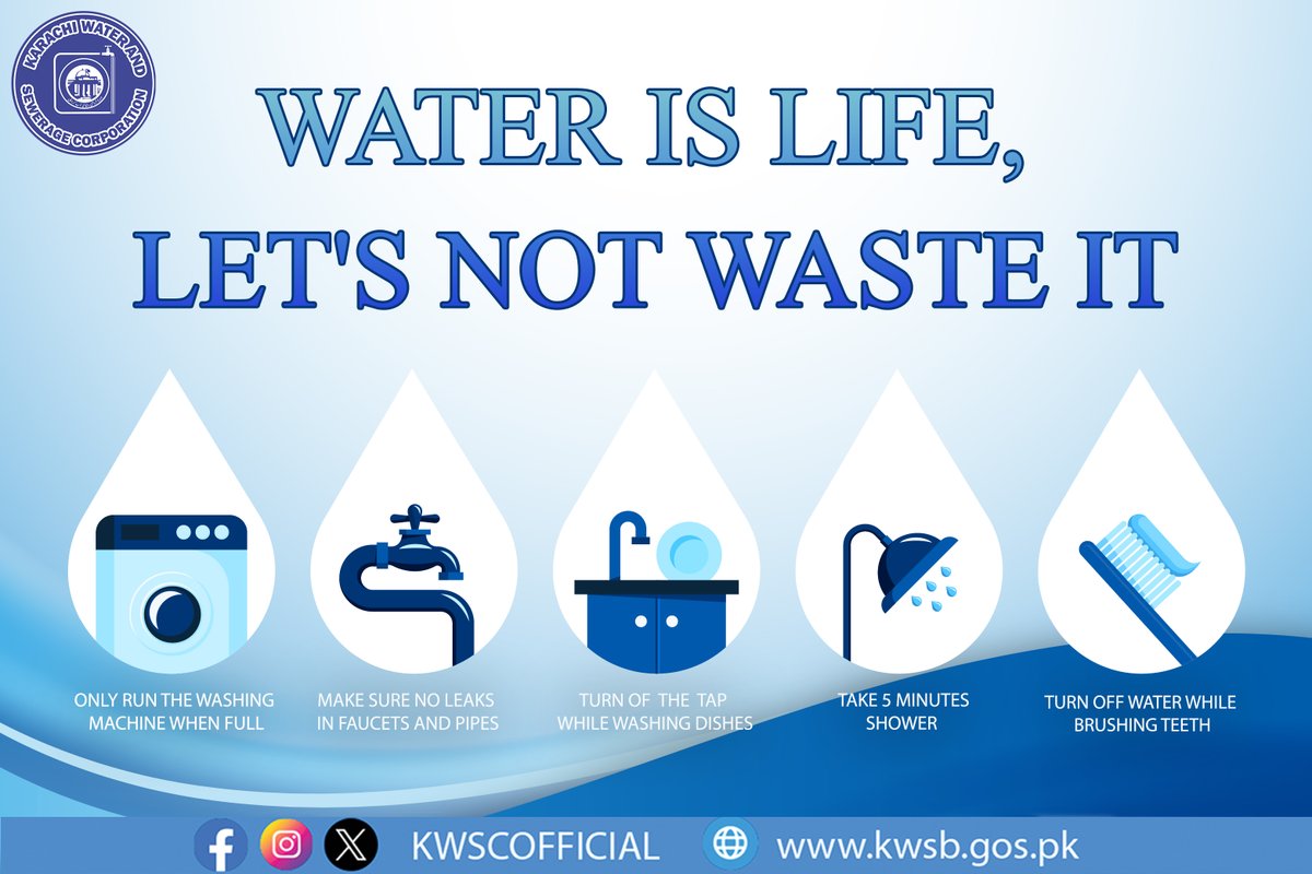 WATER IS LIFE,
LET'S NOT WASTE IT
.
.
.
#watercorporation #KWSC #KWSB #savewater #post #karachi #waterboard