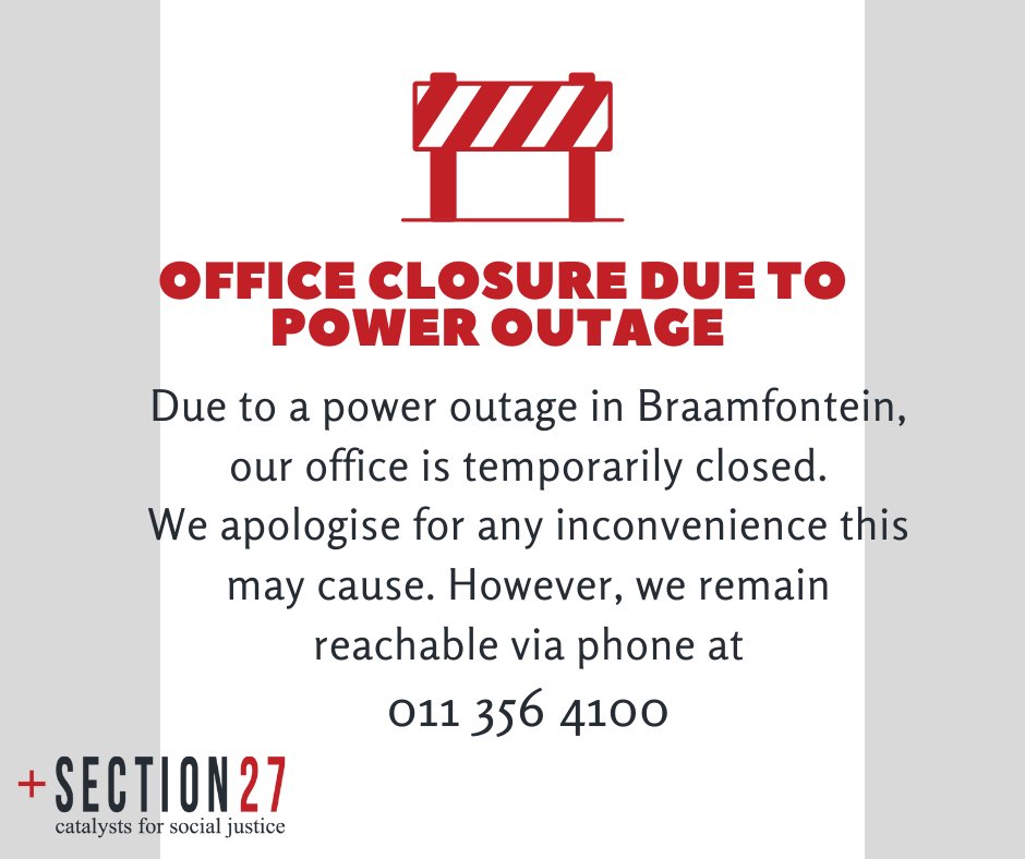 Office Closed ⚠️ Due to a power outage in Braamfontein, our office is temporarily closed. Please reach us at 011 356 4100 for assistance. #Braamfontein