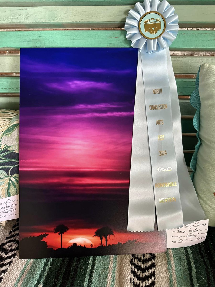 I also  sold the heron print. I also got honourable mention for my Shem creek purple sunset photo! I’m honoured to have been selected. I don’t always win, but when I do, I’m very grateful. 📷 #NorthCharleston #northcharlestonarts #pamelaoliverasart #shemcreek #sunsetphotography