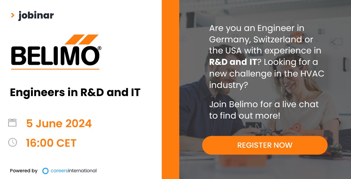 Belimo, a market leader in heating & ventilation systems for green buildings, will be hosting a live chat to discuss their mission and how you could contribute to their commitment to sustainability. Don't miss it! Register now belimo01.jobinar.com #womeninstem #engineering