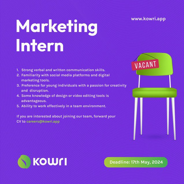 Join the Kowri family as our Marketing Intern! 🥳If you're ready to step into real-world marketing, gain hands-on experience, and work alongside a vibrant team, then this opportunity is made for you! Interested? Send your CV to careers@kowri.app! #vacancy #jobopening #Fintech