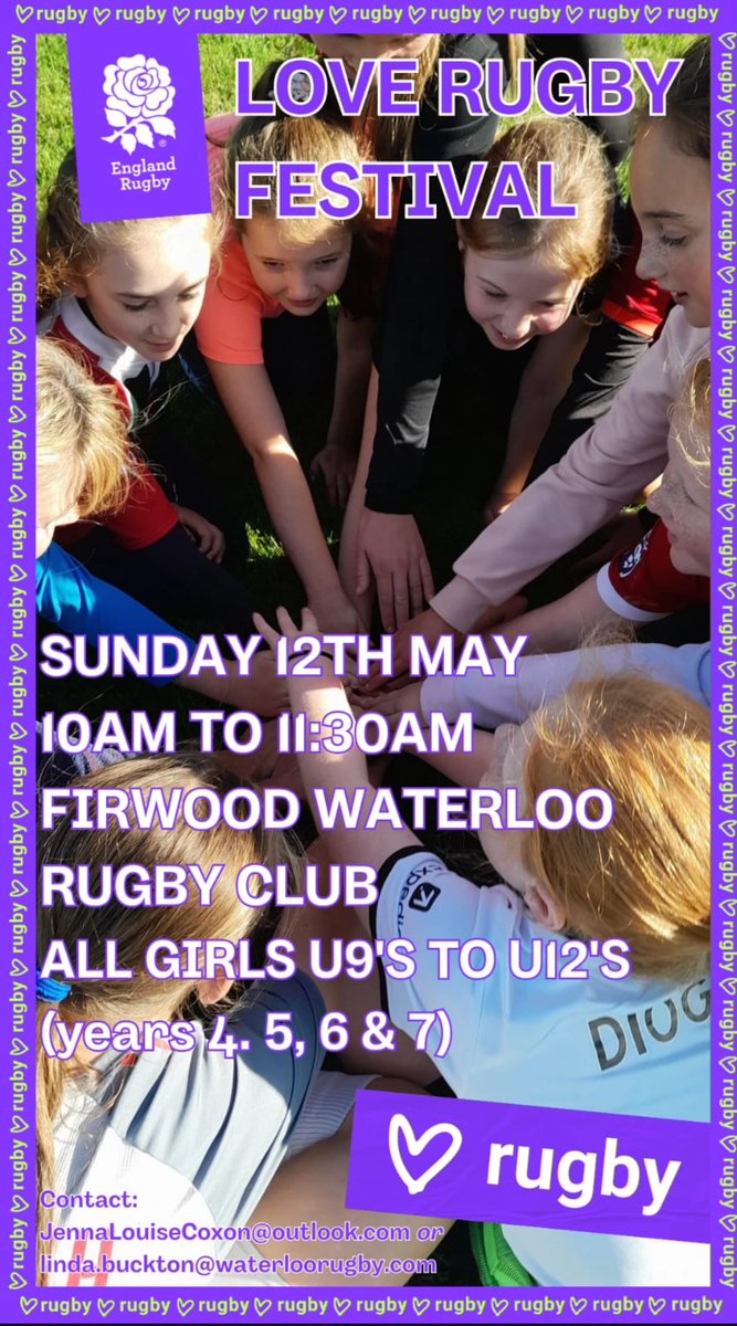 If you’ve enjoyed rugby in school this year or if you are looking to try something new, have a look at the attached flyer & get yourself down to Firwood Waterloo Rugby Club @Waterloo1st on Sunday 12th May. #LoveRugby