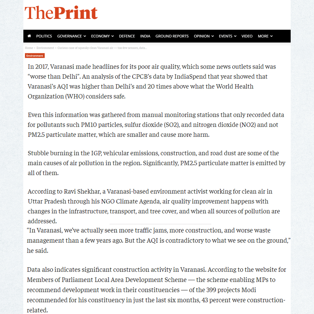 Thank You so much to @theprint @Akanksha_mish27 and Uttara Ramaswamy for raising an important issue. The Air Quality Data in Varanasi and India must be reliably measured. @Sunil_S_Dahiya @RaviSingrauli