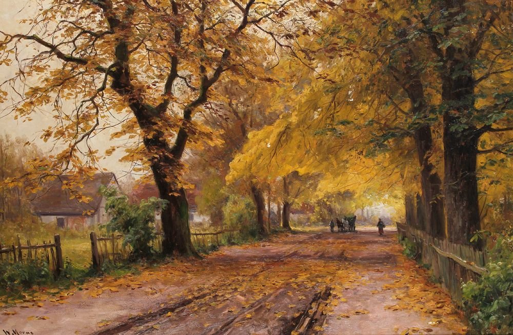 #HistoryofPainting Walter Moras (Jan. 20, 1856 - March 6, 1925) was a German landscape painter who specialized to some extent in winter scenes. #TheFreeExhibition 'Autumnal Lane', Unknown date Source/Photographer lot-tissimo