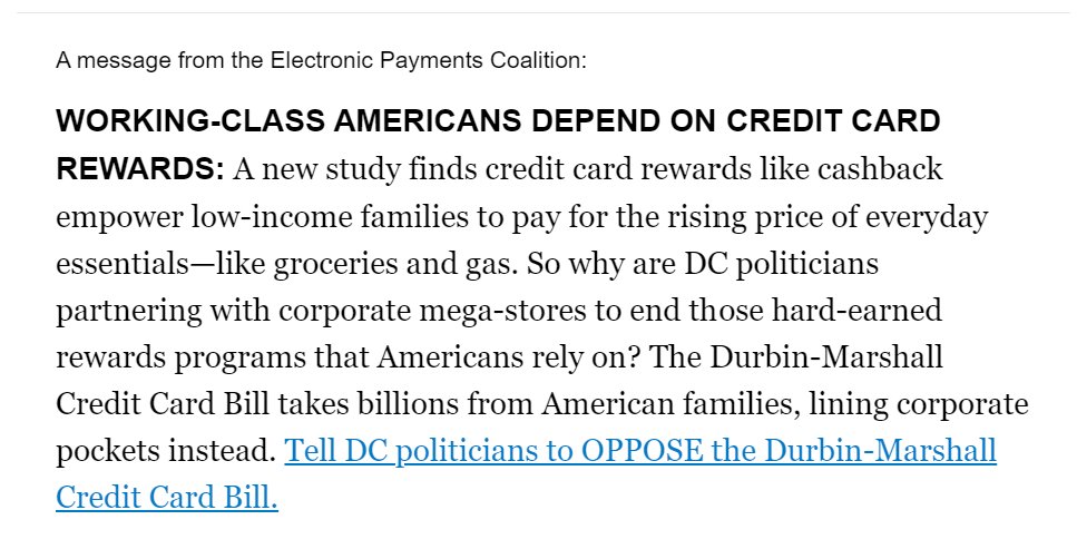 The lobbying to defend 3%+ transactions fees on credit cards has got insultingly stupid
