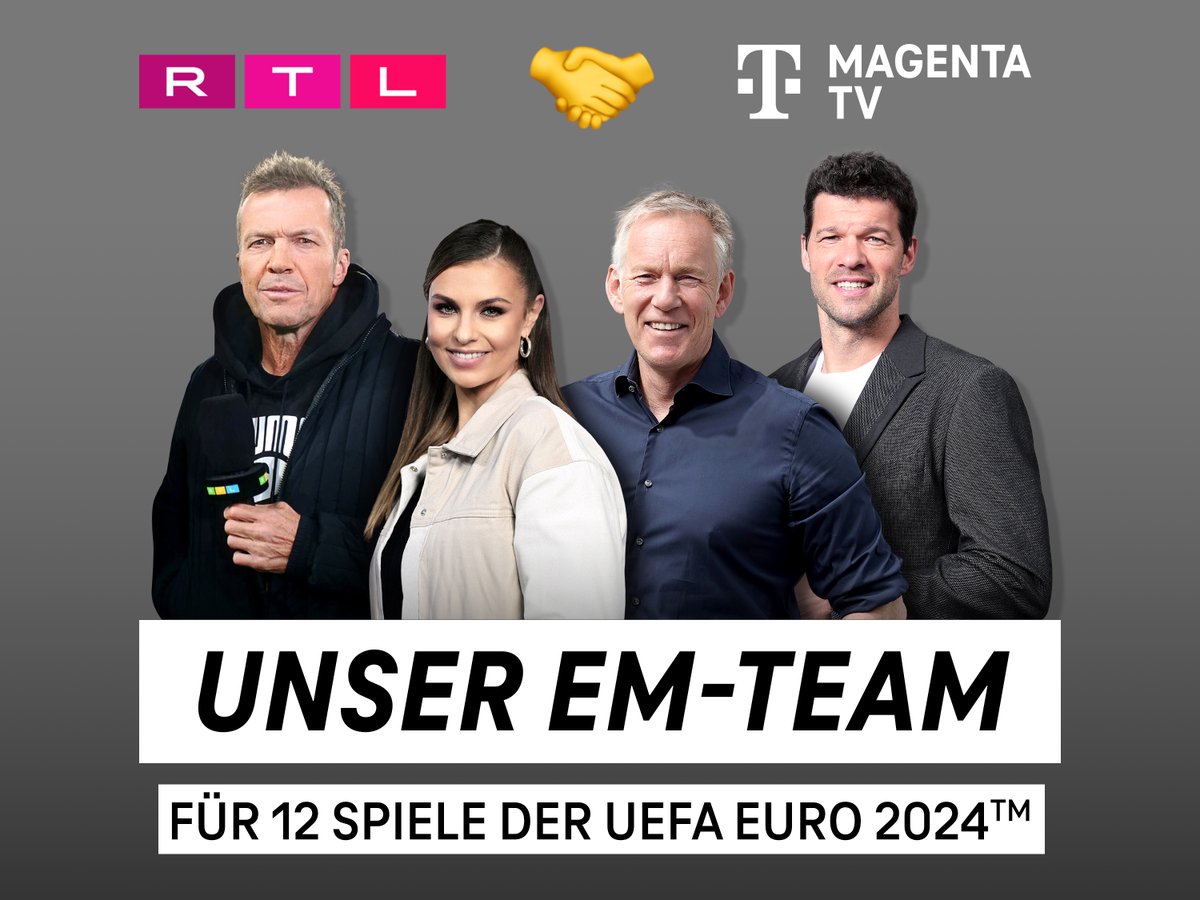 #EURO2024 Partnerschaft #MagentaTV & @RTLDE_Corporate🎉 Ergebnis: 12 Spiele werden im Free-TV bei RTL übertragen (alle 51 Spiele nur bei MagentaTV), ein übergreifendes Team aus Moderatoren, Kommentatoren und Experten & ein gemeinsames Sendestudio in Köln😎 spkl.io/60154NgIl