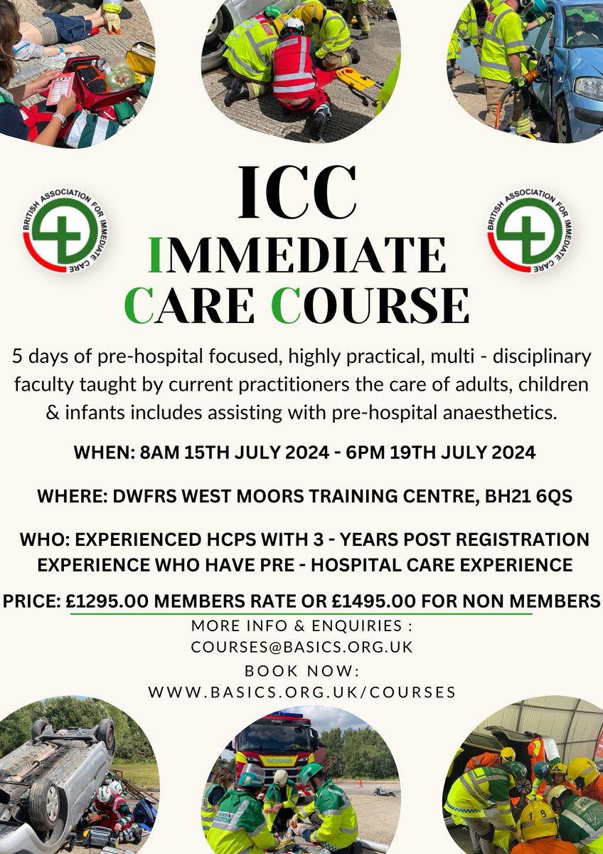 It's only just over two months away-come develop your leadership and pre-hospital care skills (hopefully) on the sunshine with us. Such a practical course that we make as real to life as possible. basics.org.uk/immediate-care…
#BASICS_HQ #PHEM #PHEMtraining #prehospital #immediatecare