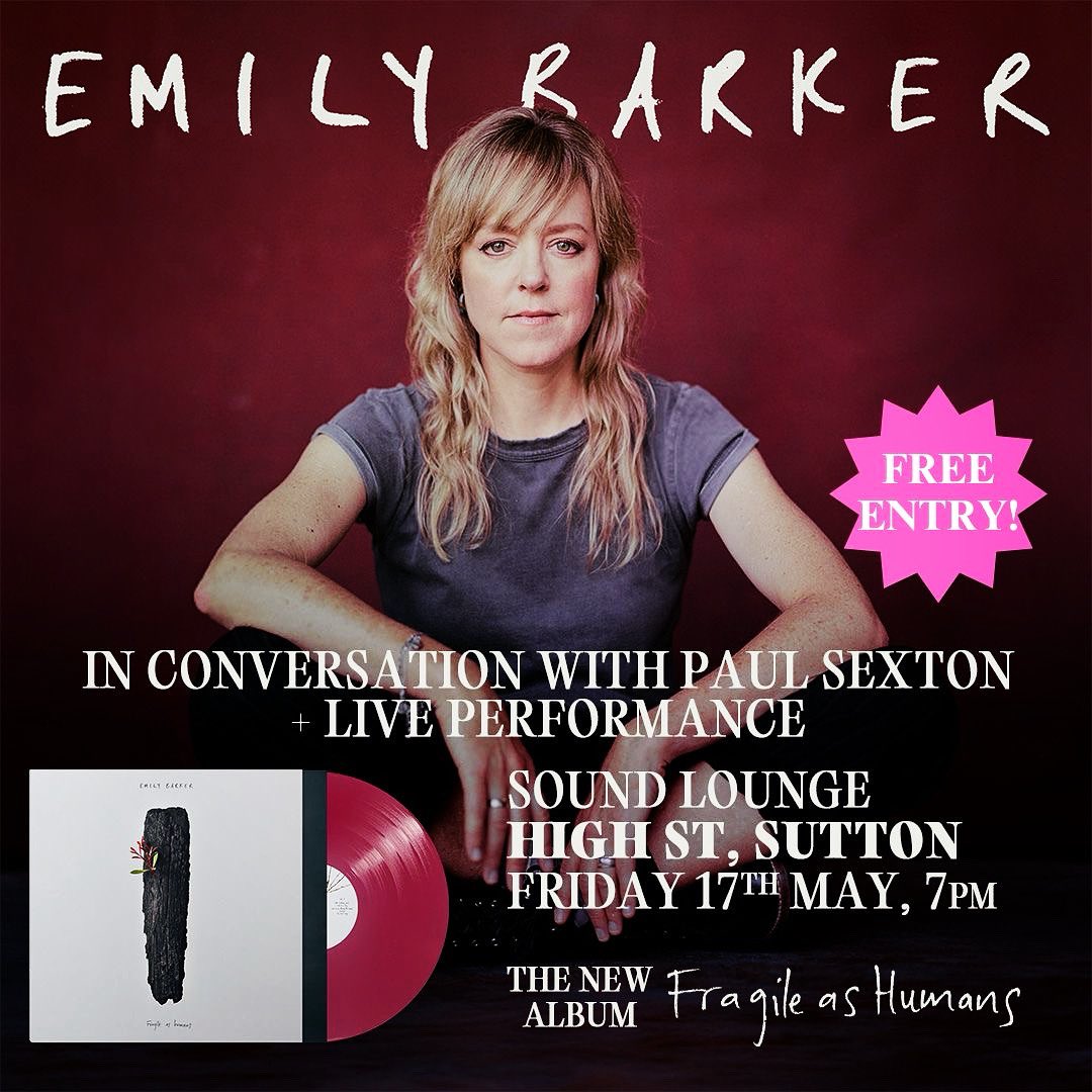 Thrilled to have Emily Barker here at our Sutton HQ @soundloungecic for a live performance and Q&A with music writer @psexton3 on Friday 17th May 7pm, playing songs & talking about her fantastic new album ‘Fragile as Humans’. It’s absolutely Free so See you here folks!! 🚀❤️🔥