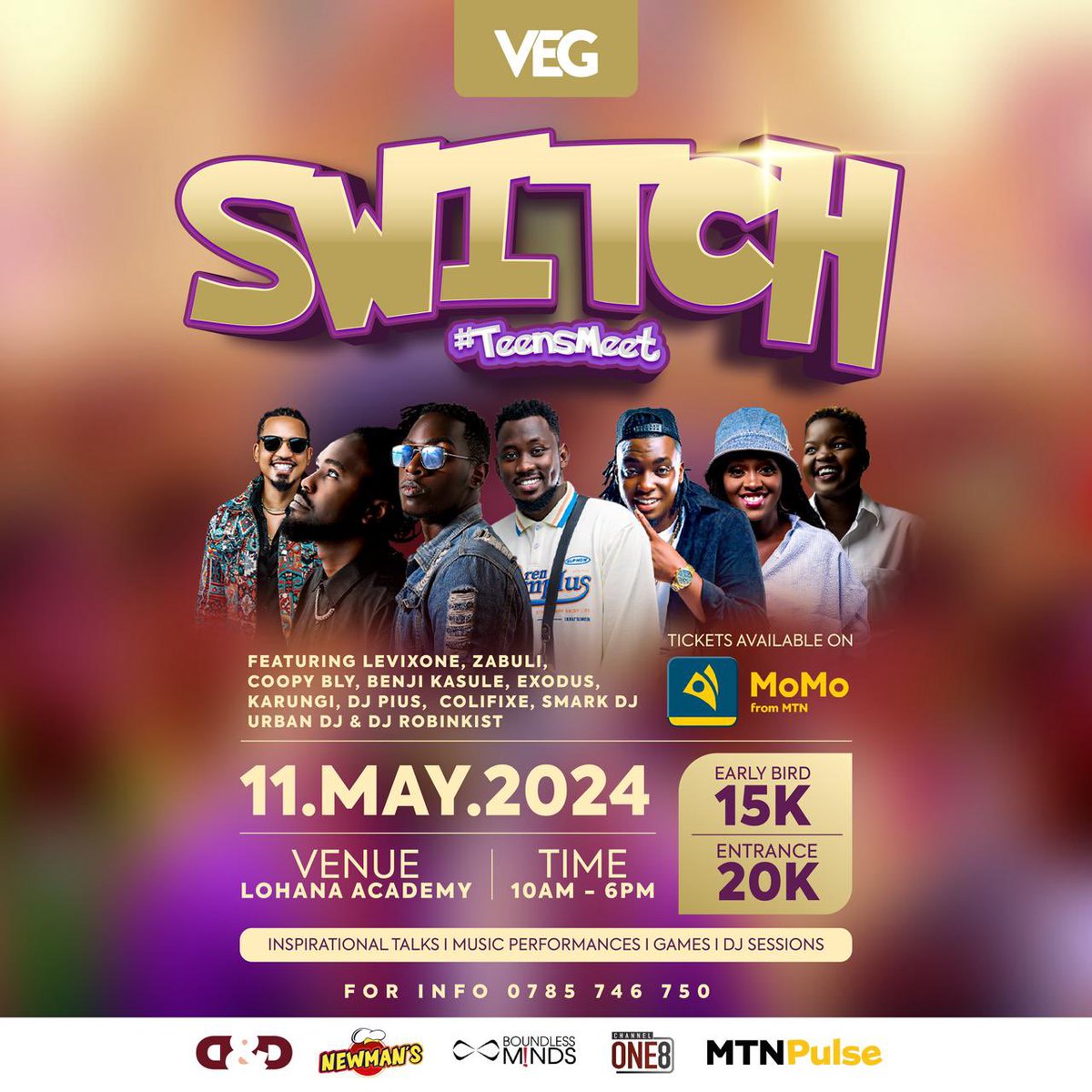 Hey teens & holidaymakers!📣
This Saturday, #Switch2024 brings an electrifying mix of fun, interaction, learning, and endless enjoyment! Don't miss out! Get your early bird ticket for just 15k on the #MTNMoMo App. #TeensMeet