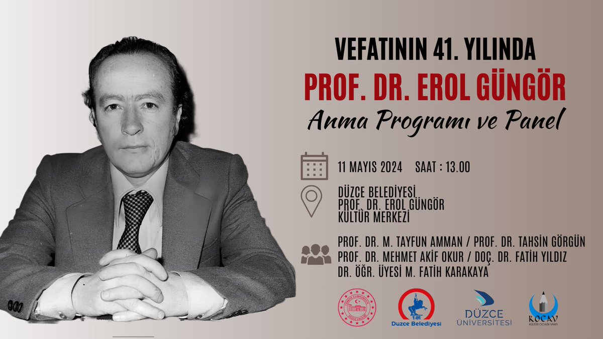 Vefatının 41. Yılında Prof. Dr. Erol Güngör'ü Anıyoruz!

Vakfımız tarafından Düzce Valiliği, Düzce Belediyesi ve Düzce Üniversitesi’nin katkılarıyla hazırlanan anma programına, davetlimizsiniz.

<a href="/duzce_valiligi/">Düzce Valiliği</a> <a href="/duzcebld/">Düzce Belediyesi</a> <a href="/duzceuniversite/">Düzce Üniversitesi</a> <a href="/MehmetAkifOkur/">Mehmet Akif Okur</a> <a href="/zinderud/">M. Fatih Karakaya</a> <a href="/fatihyildiz1976/">Fatih Yıldız</a>
