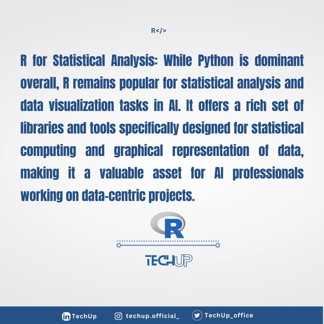 Programming Language - A Technical Skill For AI Professionals
Programming languages play a crucial role in the toolkit of AI professionals, providing them with the means to develop, implement, and deploy various AI algorithms and models. Thread 👇#AI #techup #sdg4 #sdg8 #python