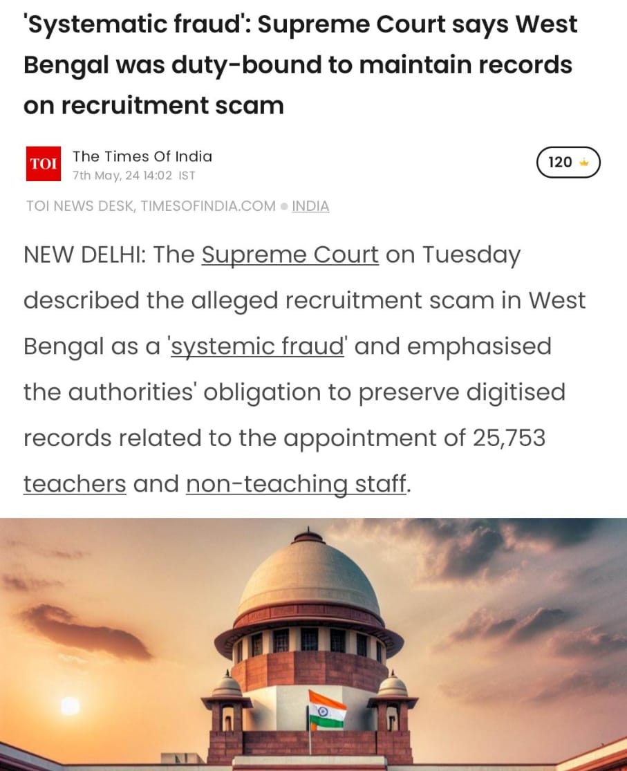 Such a shame for the West Bengal Government, to hear the Hon. Supreme Court mark the SSC Scam as a 'Systematic Fraud'. @AITCofficial has not only spoiled the system but has tossed the life of all 25000, just for the sake of corruption... Disgraceful #shamefulact