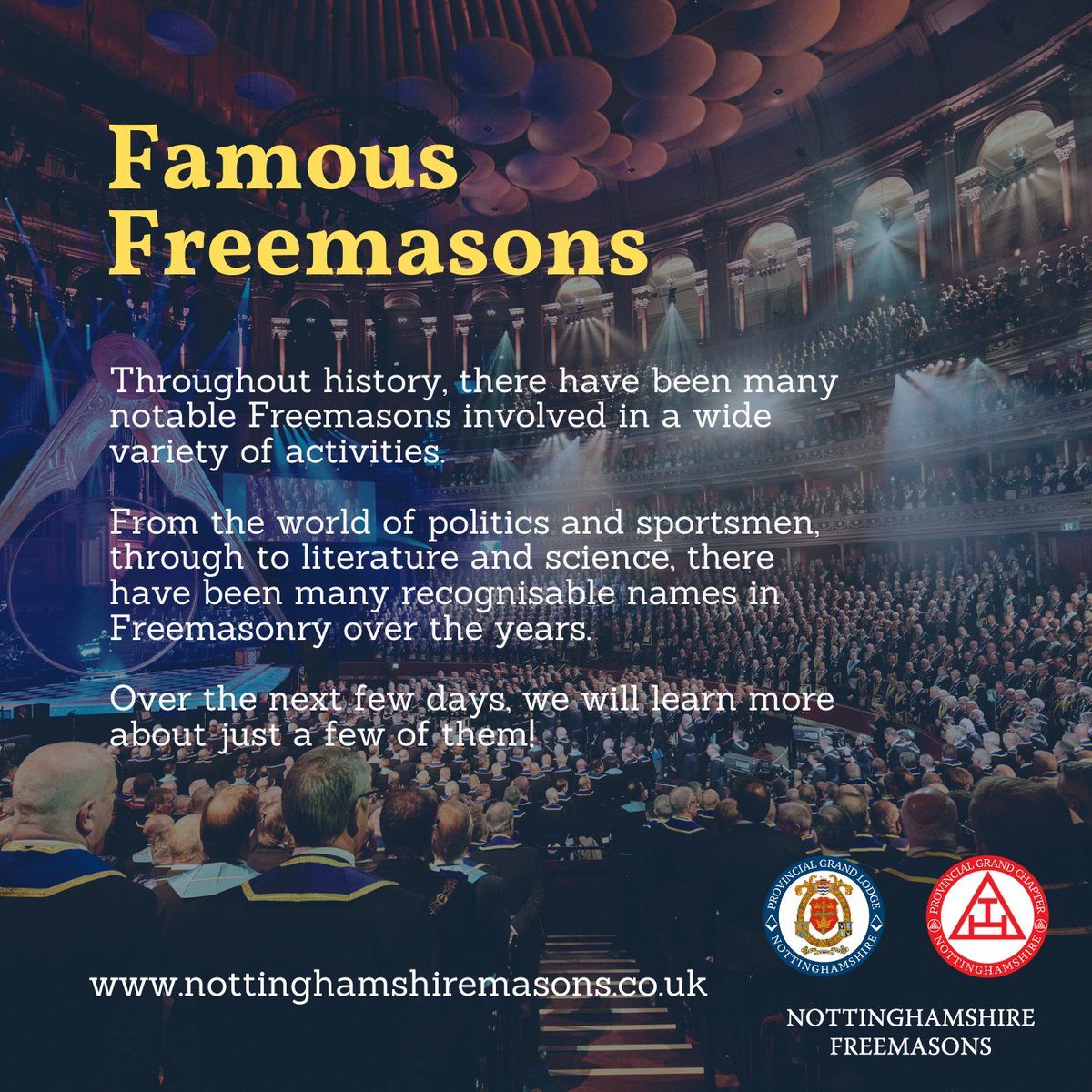 Throughout history, there have been many notable Freemasons involved in a wide variety of activities. Over the next few days we will share just some of those 'Famous Freemasons' and their journeys in Freemasonry. #Freemasons