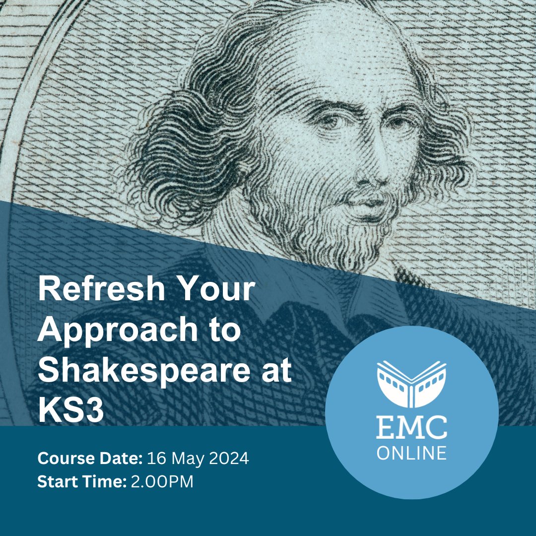 EMC CPD Online: Refresh Your Approach to Shakespeare at KS3 (16.5.24) 'I thoroughly enjoyed it. Katie and Anmika were knowledgeable & clear. I've come away with ideas that will help at KS4 as well.' Book by: 8am on 14 May tinyurl.com/ry3cxbf2