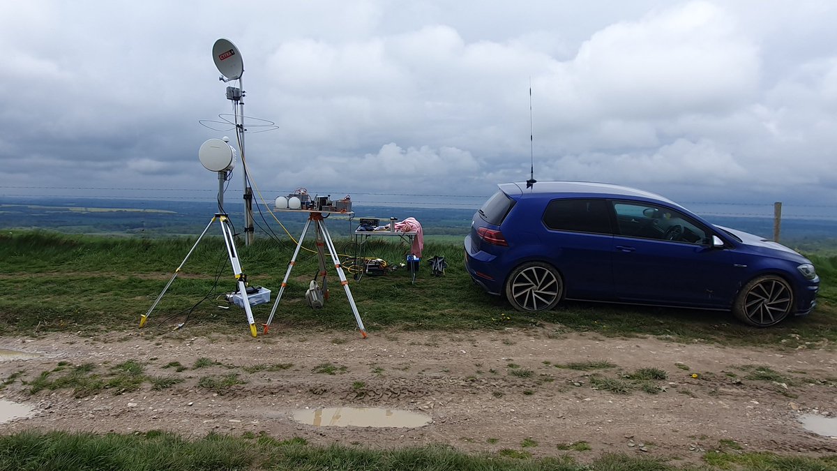 Fun day portable despite very wet and windy weather! #UKuG #mmWave #RSGB #MayUHF contest. Pleased with 8.5 contacts: 4 #24GHz, 3 #47GHz and 1.5 #76GHz with local stations. Some work to do to improve for next time! Took #10GHz but abandoned after 1 QSO due to rain!! #GHz_Bands