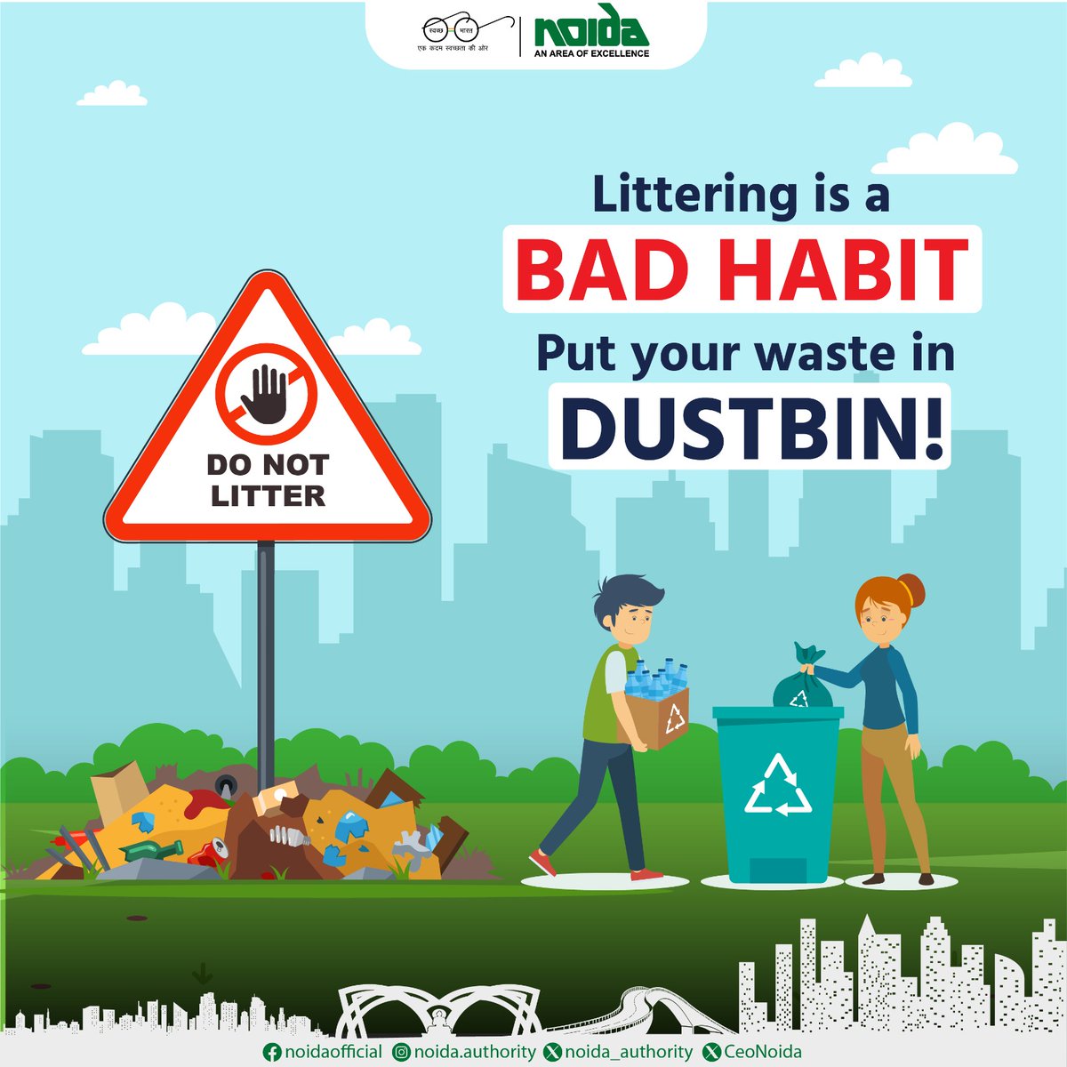 LITTERING IS A BAD HABIT. PUT YOUR WASTE IN DUSTBIN!!! Let's keep Noida clean and beautiful together.✨ #NoidaAuthority #SayNoToLittering #CleanNoidaGreenNoida