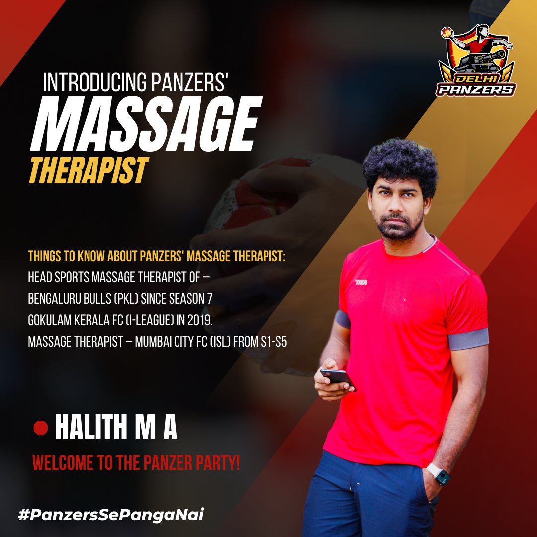 DelhiPanzers's tweet photo. Meet Halith M A, the skilled Massage Therapist of Delhi Panzers!
#DelhiPanzers #PHL #Handball #Massagetherapy #Handballplayers https://t.co/6LyP7r5AQE