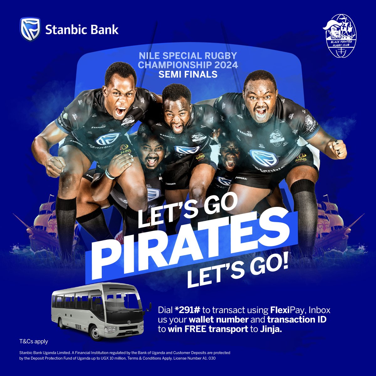 The #StanbicPirates visit the Jinja Hippos this Saturday. Stand a chance to win free transport to Jinja simply by transacting using FlexiPay. DM us the transaction details thereafter. 𝐓𝐞𝐫𝐦𝐬 𝐚𝐧𝐝 𝐂𝐨𝐧𝐝𝐢𝐭𝐢𝐨𝐧𝐬 𝐀𝐩𝐩𝐥𝐲. #KikoleForLess with #FlexiPay