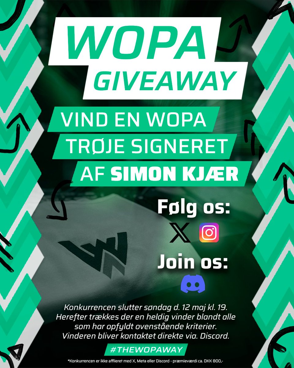 WOPA Esport (@wopaesport) on Twitter photo WOPA GIVEAWAY 🔥
❤️ dette opslag for at deltage! 
Kommentér evt. hvem af dine m8's som også bør have en chance for at deltage og vinde!
➡️ instagram.com/wopaesport 
➡️ discord.gg/Nj8jVUbP8B
#TheWopaWay
🏆 Præmieværdi ca. DKK 800,-  
Konkurrencen er ikke afflieret med X. WOPA GIVEAWAY 🔥
❤️ dette opslag for at deltage! 
Kommentér evt. hvem af dine m8's som også bør have en chance for at deltage og vinde!
➡️ instagram.com/wopaesport 
➡️ discord.gg/Nj8jVUbP8B
#TheWopaWay
🏆 Præmieværdi ca. DKK 800,-  
Konkurrencen er ikke afflieret med X.