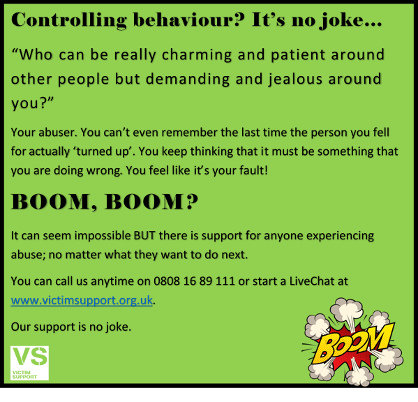 #coercivecontrol lays the foundation for abuse. It’s no joke and the early warning signs should not be ignored. If you are worried about the behaviours of someone else in your relationship then there is support available 24/7 on 0808 16 89 111 <a href="/VictimSupport/">Victim Support</a> #ThursdayThoughts