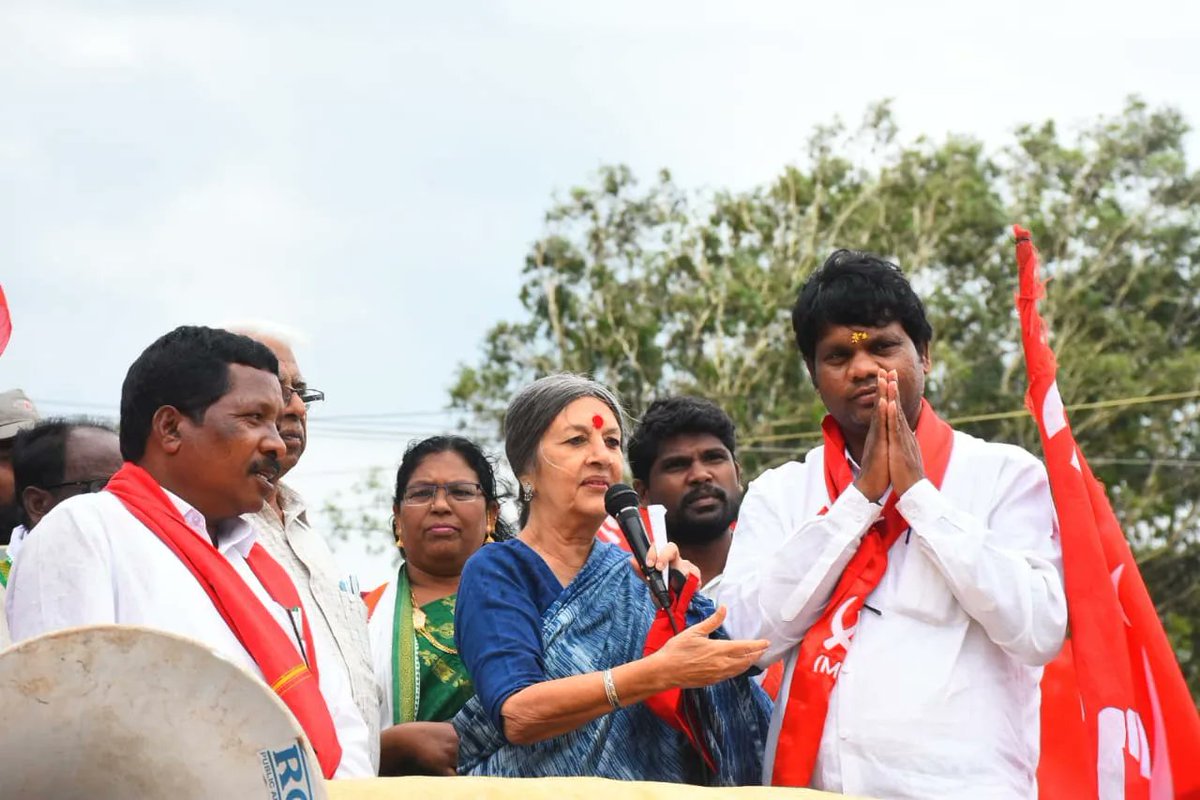 Araku, Andhra Pradesh: CPI(M) Polit Bureau member Brinda Karat attended the road show in Araku constituency seeking the support for CPI(M) candidate Appalanarsa