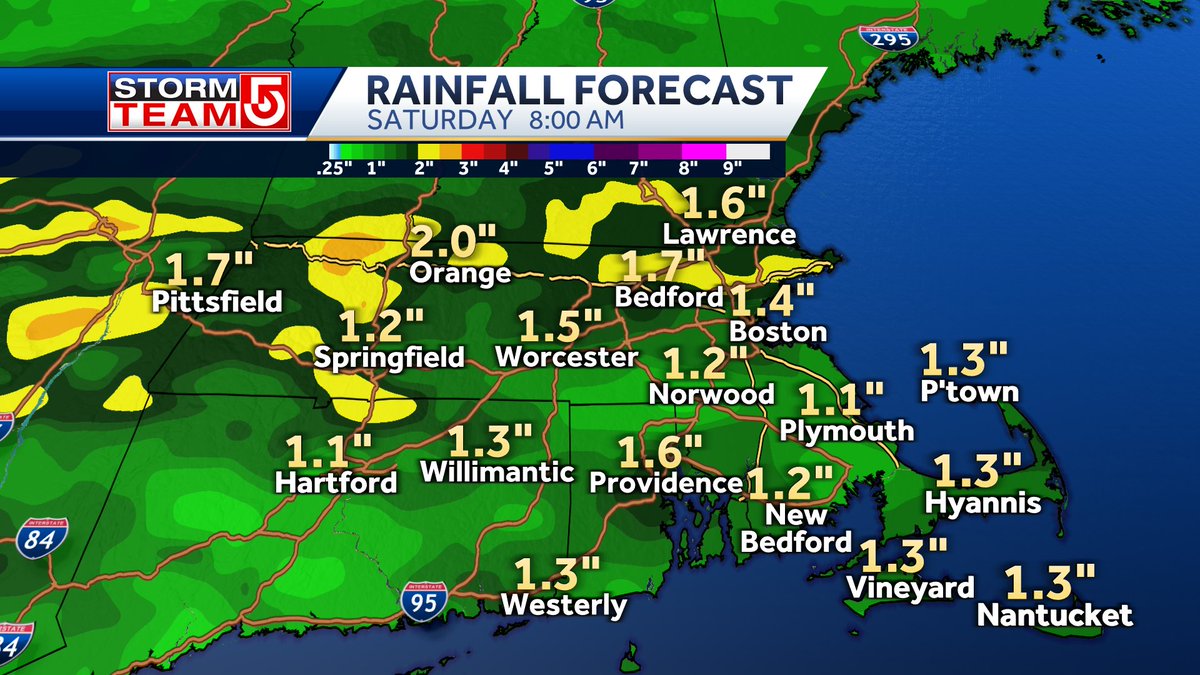 RAIN RETURNS... Tomorrow with an unsettled pattern setting up mid to late week. Round of rain and cooler temps as a dip in the jet stream extends from the Great Lakes into the Northeast. #WCVB