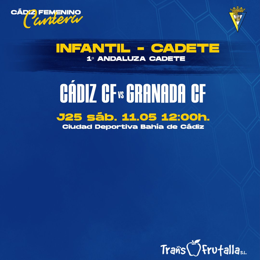 🚨 ¡Horario de cantera confirmado! 🚨 💛 Nuestro cadete se enfrentará al @GranadaCF_Fem este sábado a partir de las 12:00 horas en la Ciudad Deportiva Bahía de Cádiz
