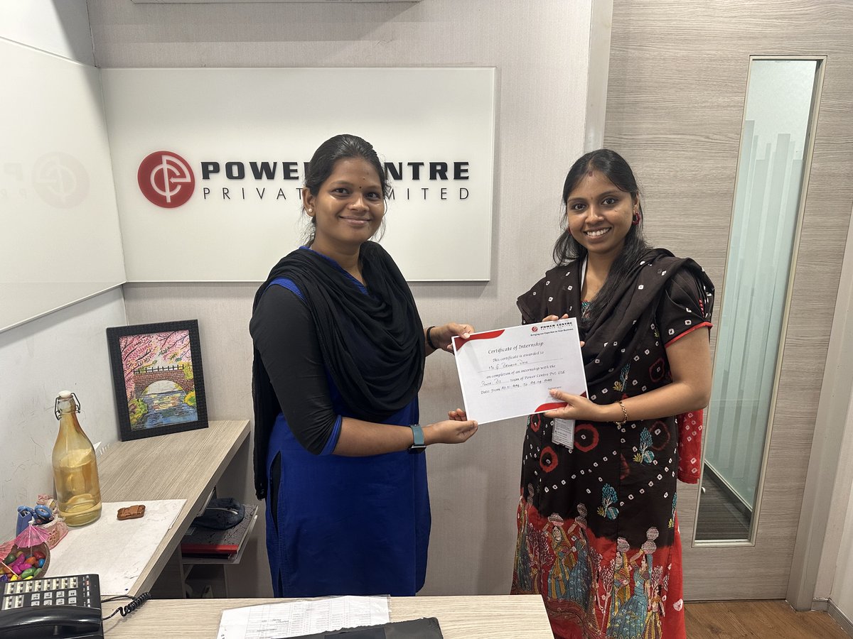 PowerCentre_IT's tweet photo. Brinda Devi S, our intern, just received a return offer after her impactful internship at Power Centre for Power BI!
#career
 
Contact us for exciting internship opportunities 
#PowerCentre #PowerBi #internship #careers https://t.co/nmuLvVvwbH