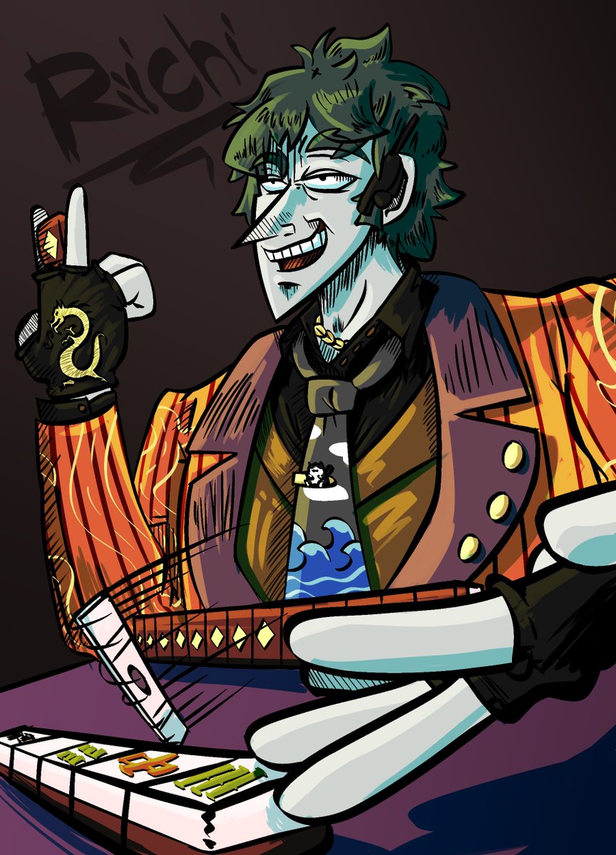 MilkShotsMoo's tweet photo. The man who fell from the heavens of green down to gold only to crawl right back out again. If a mahjong riichi player with competency is something you wish he'll make sure to tell you about it every turn.

Happy Jonging

#tiledraw (idk) #milkink #Vtuber https://t.co/PfsiFVesXM