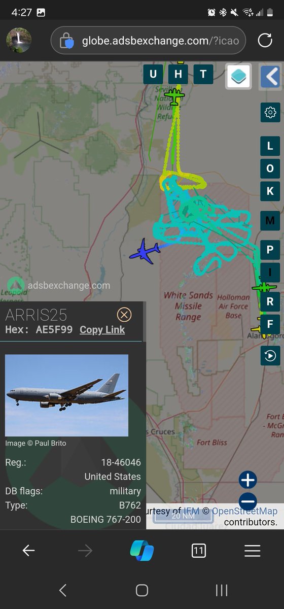 #AE6E80 as #DAGGR33 returned to Alamogordo-White Sands Airport KALM about an hour ago.
#A91710 as #ARZ685 Looks to be headed to KALM as well. 
#AE5A9F as #STORM11 is headed back to Albuquerque Sunport with
#A2A47D as #N27DQ not far behind. 
#AE5F99 as #ARRIS25 climbing in