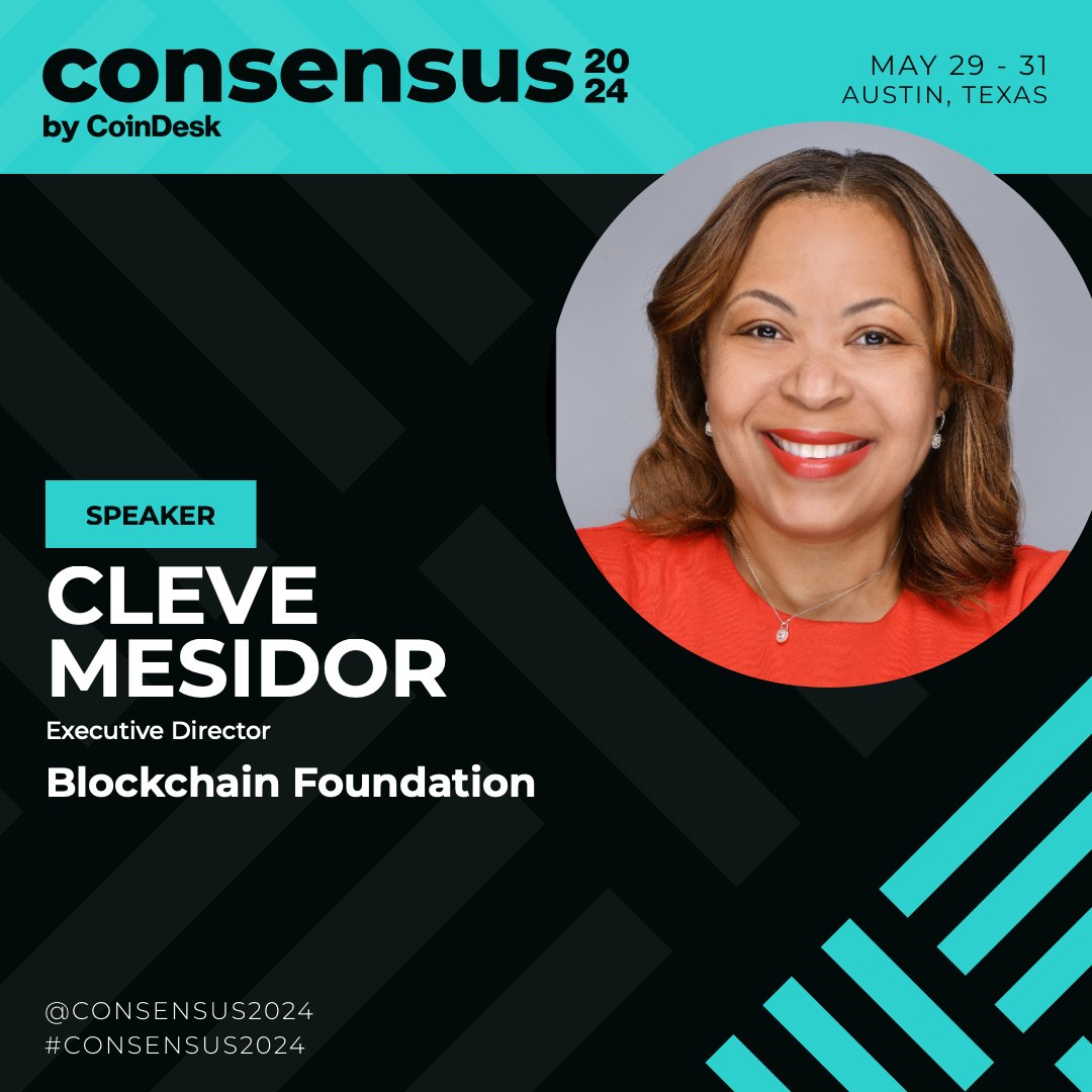 Blockchain Foundation Executive Director Cleve Mesidor @cmesi is speaking at @consensus2024 in Austin. See you there! #Consensus2024