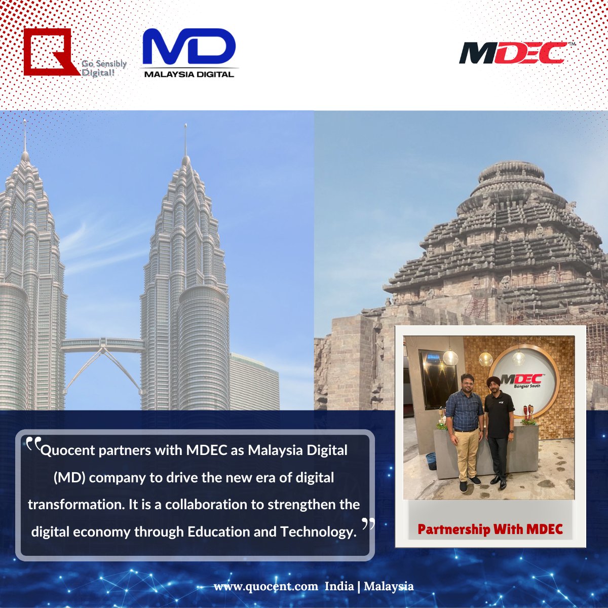 Quocent_tech's tweet photo. We're thrilled to announce that Quocent is joining hands with Malaysia Digital Economy Corporation (MDEC) as a Malaysia Digital (MD) company to drive digital transformation in Malaysia.
#MalaysiaDigital #Quocent #MDEC #DigitalEconomy #Collaboration #MIDA #CIIM #STPI https://t.co/iC7LwuY2XW