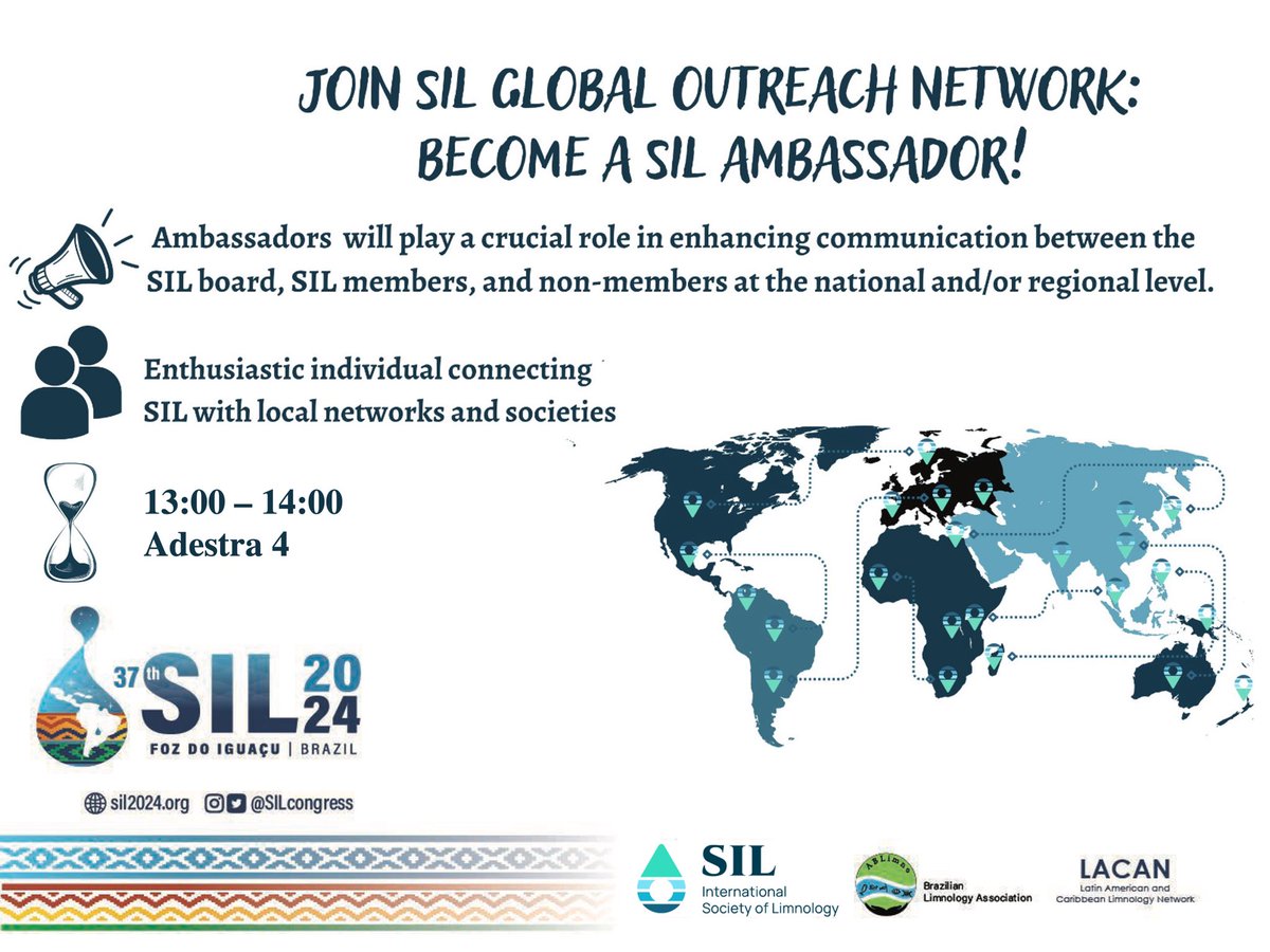 SIL Limnology (@sil_limnology) on Twitter photo Our second day of <a href="/SILcongress/">SILcongress</a> is here! We hope you enjoy it.
Don’t forget that we are having our SIL ambassadors meeting today (13:00).
PS. Anyone can attend and suggest new ways to strengthen our global network Our second day of <a href="/SILcongress/">SILcongress</a> is here! We hope you enjoy it.
Don’t forget that we are having our SIL ambassadors meeting today (13:00).
PS. Anyone can attend and suggest new ways to strengthen our global network