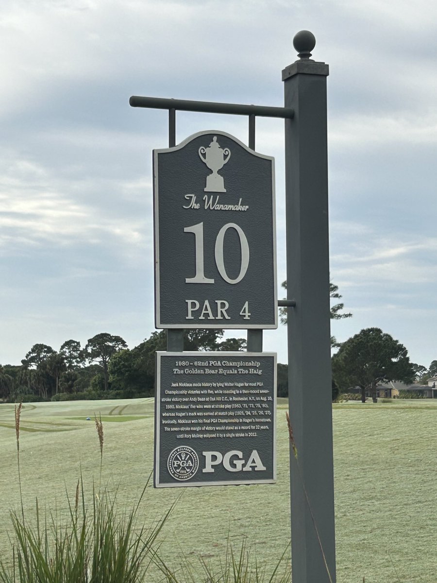 Countdown to the PGA Championship. Hole 10 on The Wanamaker Course @PGAVillage honors @jacknicklaus 5th PGA Championship tying Walter Hagen for the most all time.